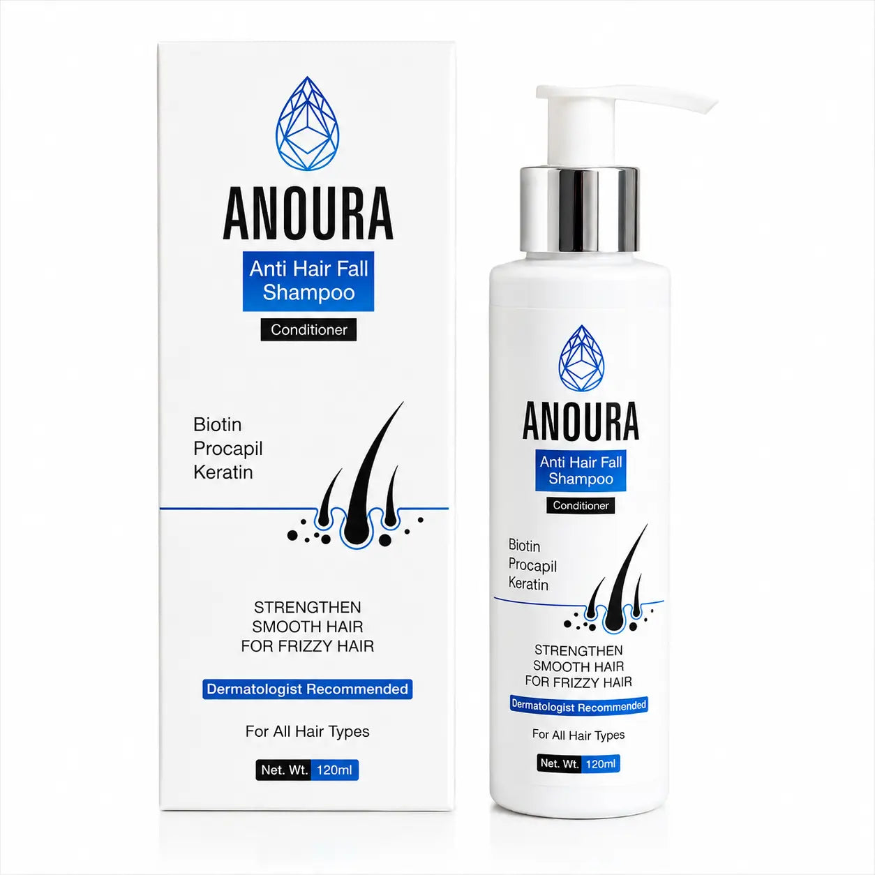 Anoura Anti Hair Fall Shampoo | Biotin, Procapil & Keratin Hair Growth Formula (120ml)
