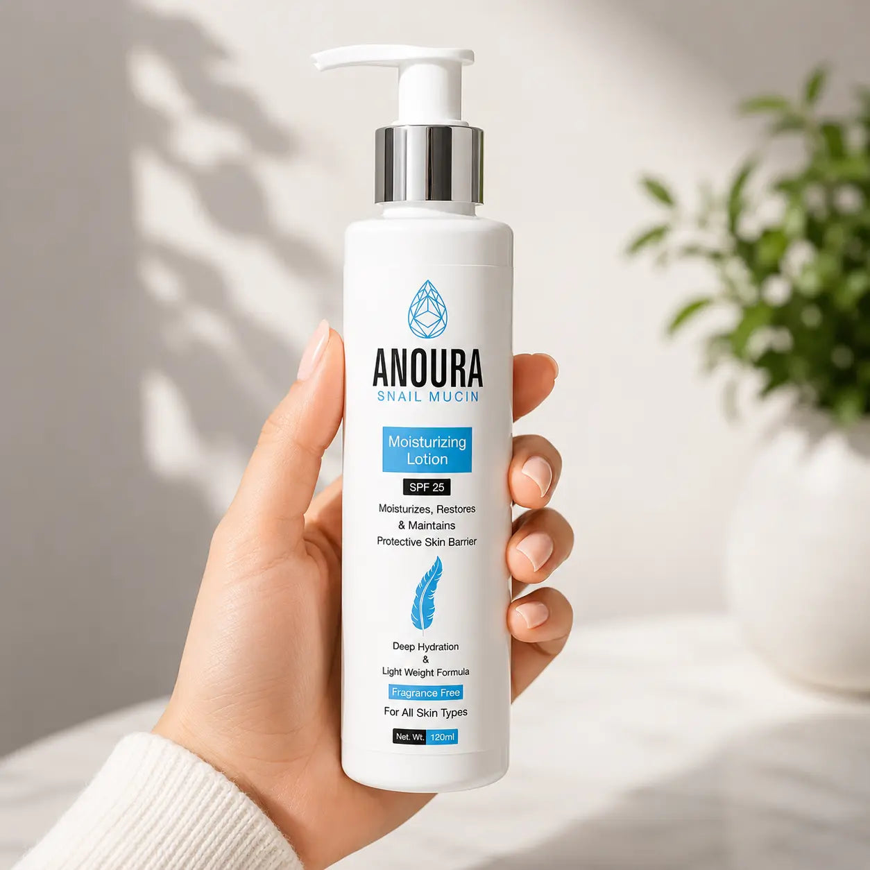 Anoura Snail Mucin Moisturizing Lotion SPF 25 | Deep Hydration & Skin Barrier Repair (120ml)